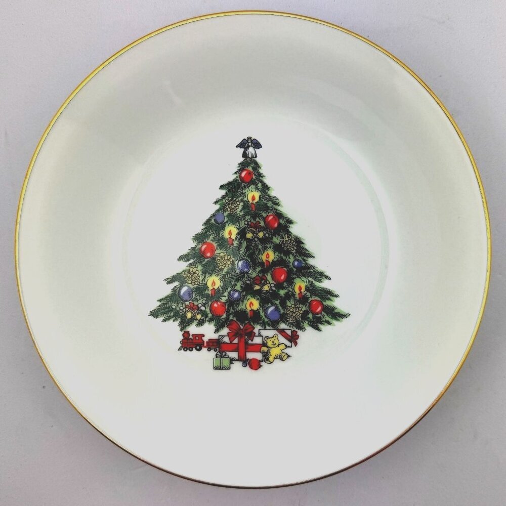 Vtg. Jamestown China Christmas Treasure‎ Coupe Bowl Gold Trim 7.5" Soup Pasta